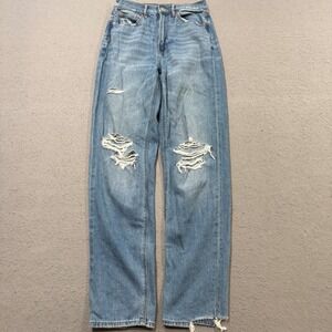 American Eagle Jeans Women's 0 Blue Denim Light Wash High Rise Distressed Ripped